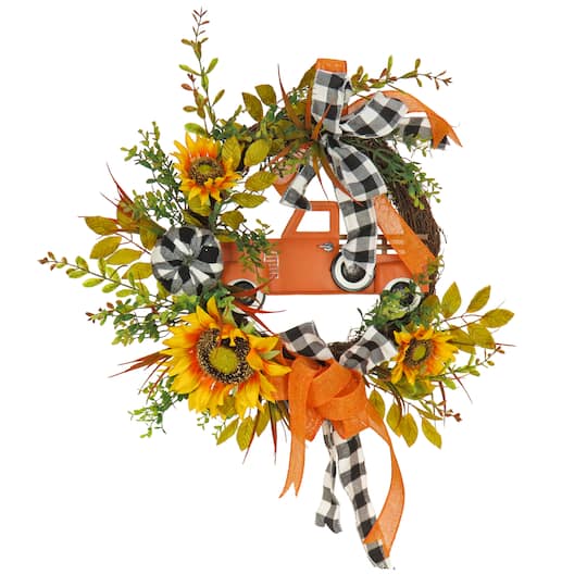 26'' Harvest Country Car and Sunflowers Wreath